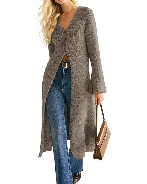 Saodimallsu Womens Long Cardigans V Neck Button Down Chunky Knit Dusters Sweater Coat Fall Trendy... | Amazon (US)
