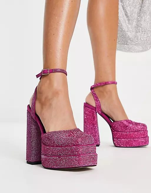 ASOS DESIGN Pluto embellished platform heeled shoes in lilac | ASOS (Global)