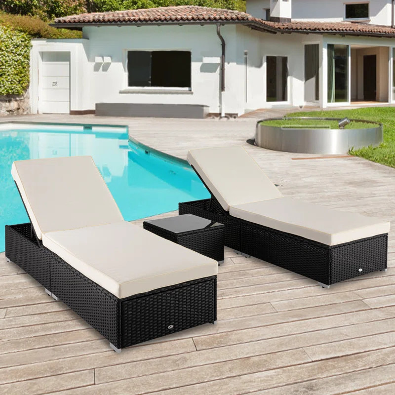 Chaise Lounge Set 76.7'' Long Reclining Double Chaise with Cushions and Table | Wayfair North America