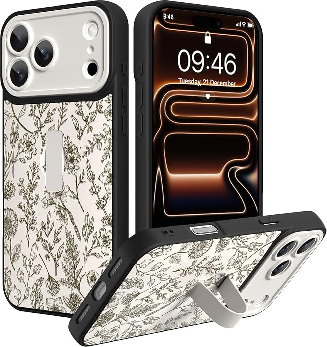 SOKAD for iPhone 17 Pro Case with Finger Strap Kickstand, Vintage Sage Floral Flower Phone Case w... | Amazon (US)