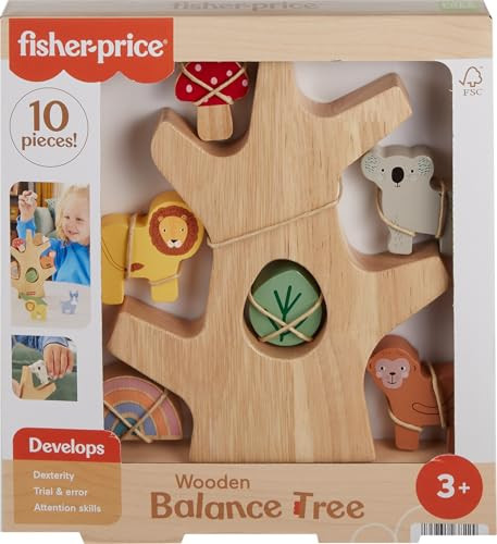 Fisher-Price Stacking Toy Wooden Balance Tree, 10 Wood Pieces for Developmental Play for Preschool Kids Ages 3+ Years | Amazon (US)