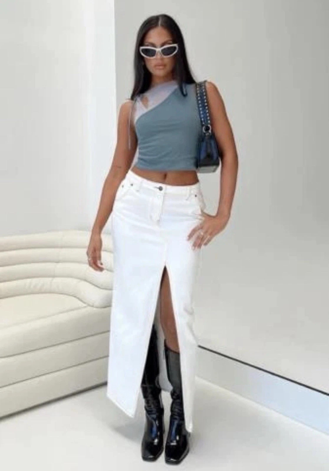 Lioness Womens Barbie Split Midi Skirt White Porcelain Denim Split Size Small | eBay | eBay US