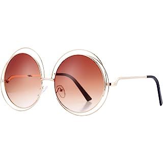 VIVIENFANG Full Metal Double Circle Wire Frame Oversized Round Polarized Sunglasses 86613 | Amazon (US)