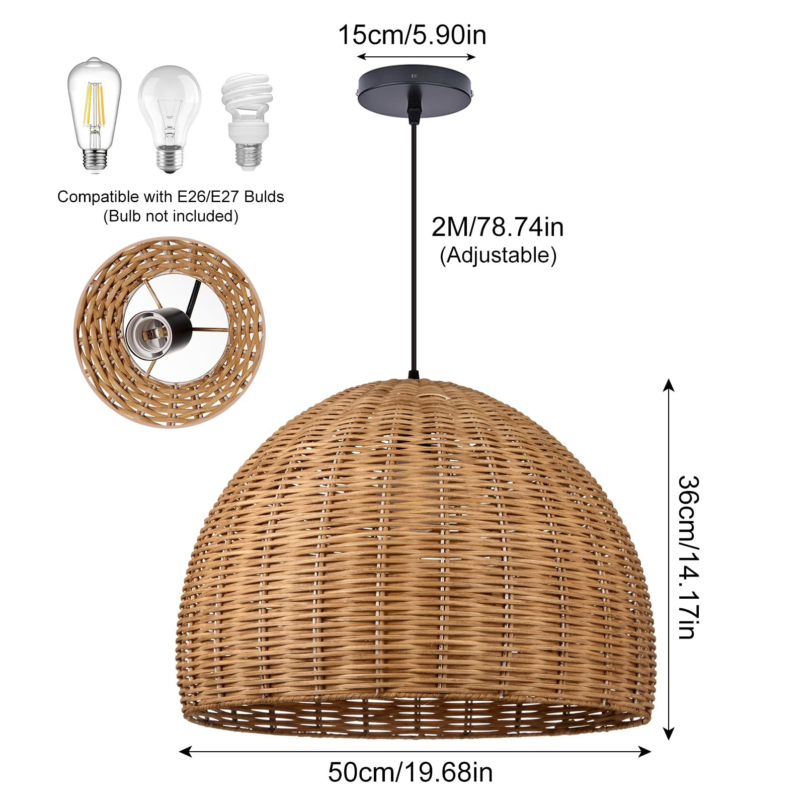 Arturesthome Hand Woven Rattan Pendant Lighting Fixture, 1-Light Bohemian Weaving Natural Ceiling... | Amazon (US)