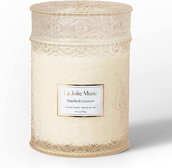 LA JOLIE MUSE Candles for Home Scented, Vanilla and Coconut Gift Candle, Wood Wicked Soy Candles,... | Amazon (US)