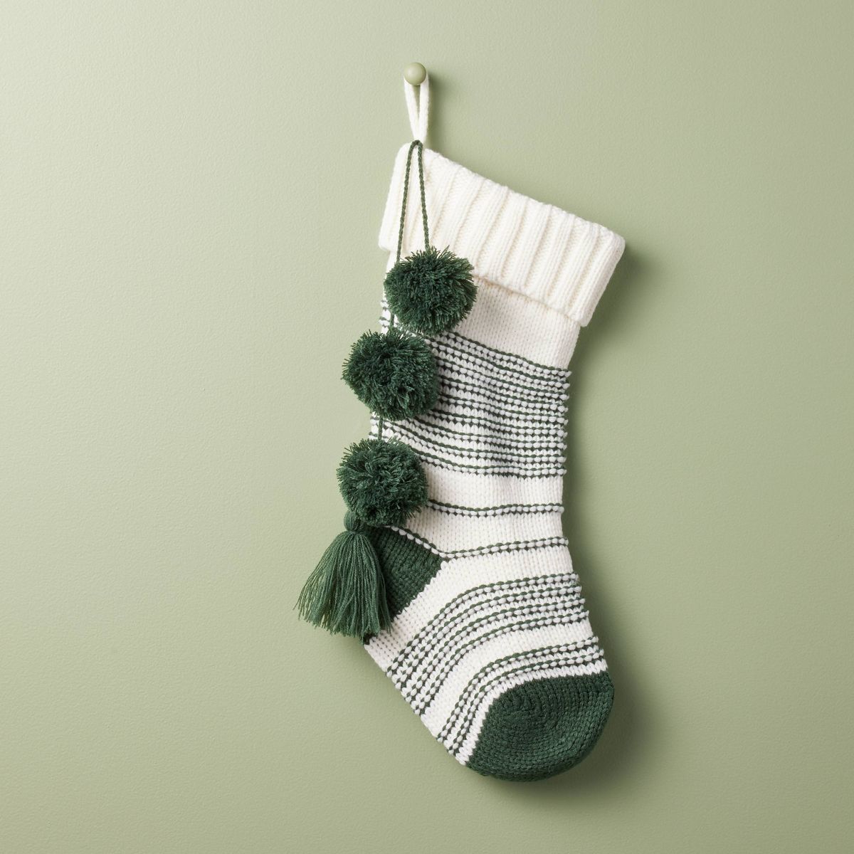Texture Stripe Knit Christmas Stocking Green/Cream - Hearth & Hand™ with Magnolia | Target