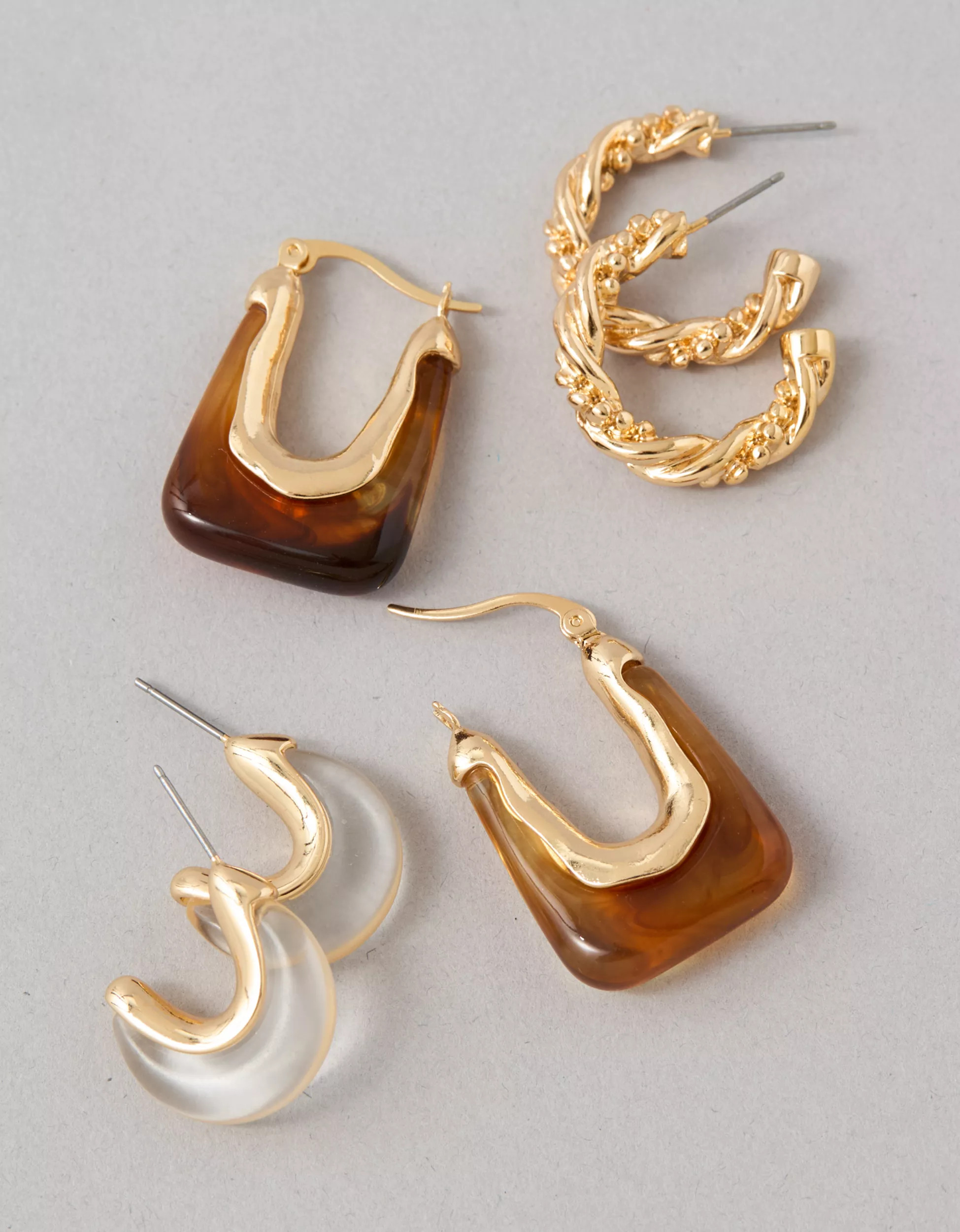 AEO Clear & Brown Earrings 3-Pack | American Eagle Outfitters (US & CA)
