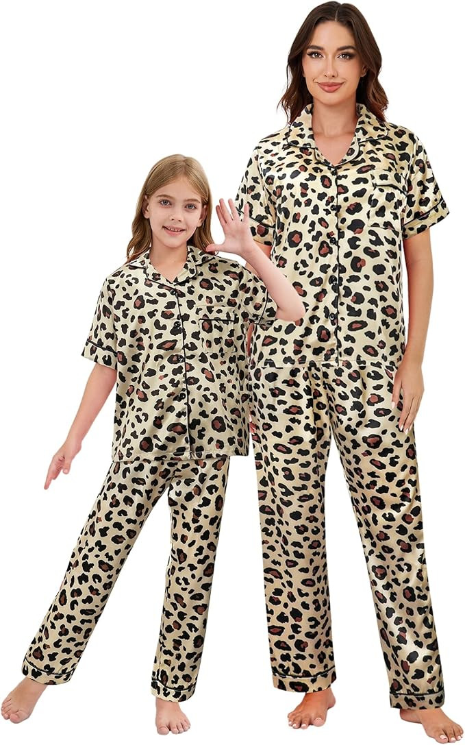 Mommy and Me Pajamas Mother Daughter Family Matching Sleepwear Button Down Silky Satin Nightwear | Amazon (US)