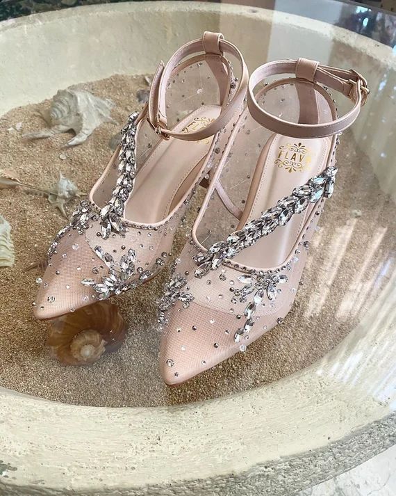 Nude Crystal Wedding Heels Personalize Princess Pump Shoes | Etsy | Etsy (US)