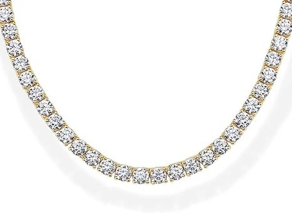PAVOI 14K Yellow Gold Plated 3mm Simulated Diamond Tennis Necklace for Women | Tennis Chain | Chu... | Walmart (US)