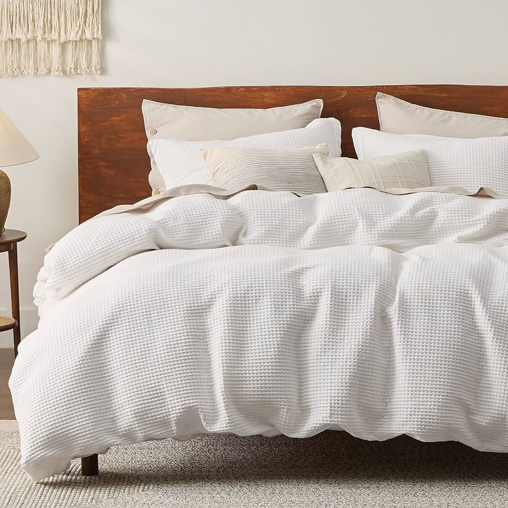 BEDSURE Cotton Duvet Cover Queen - 100% Cotton Waffle Weave Coconut White Duvet Cover Queen Size,... | Amazon (US)