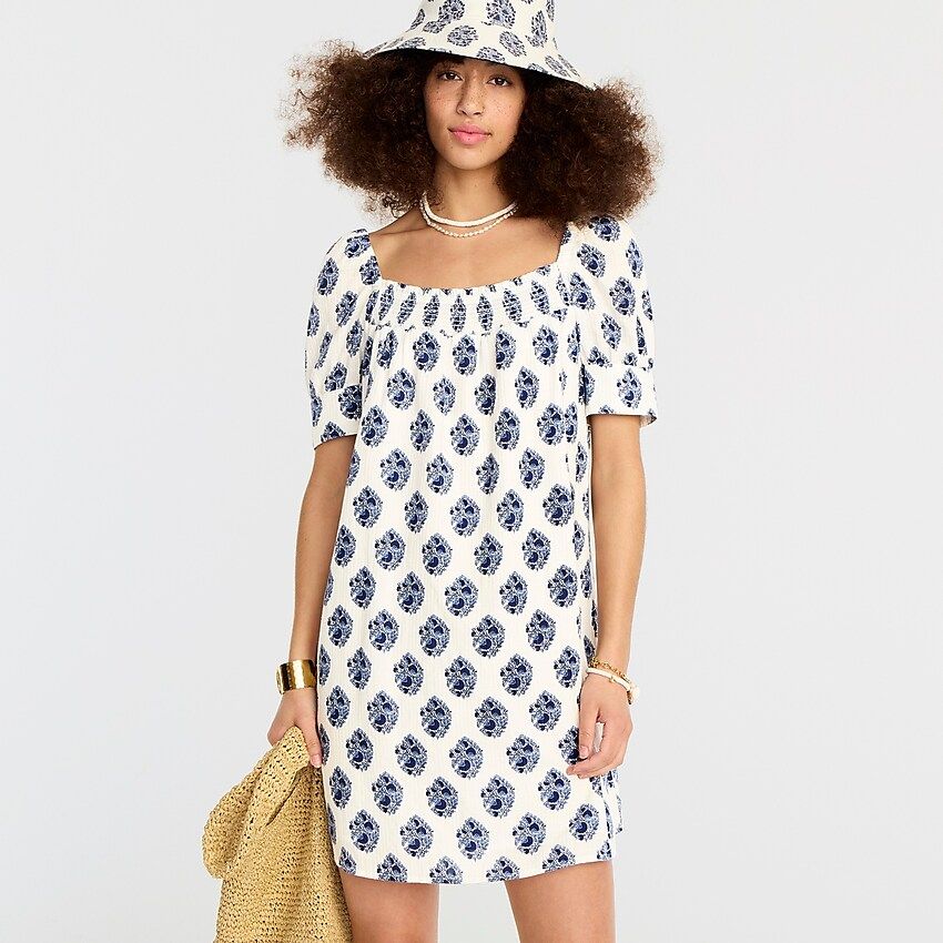 Afternoon dress in gathered floral block print | J.Crew US