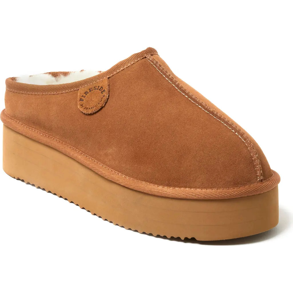 DEARFOAMS Fireside Queenstown Genuine Shearling Platform Clog Slipper in Chestnut at Nordstrom, Size 11 | Nordstrom