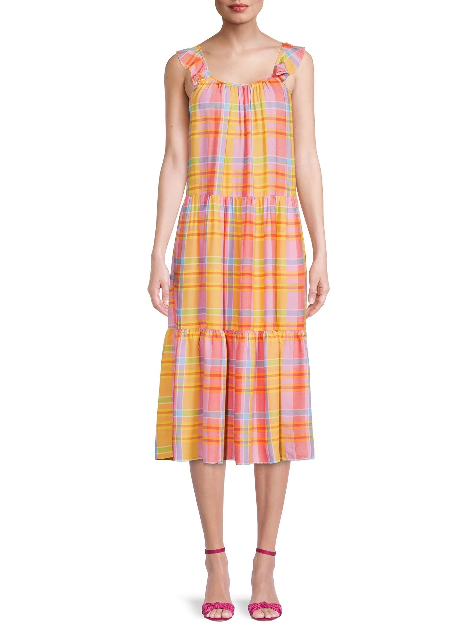 Time and Tru Women's Flutter Sleeve Midi Dress | Walmart (US)