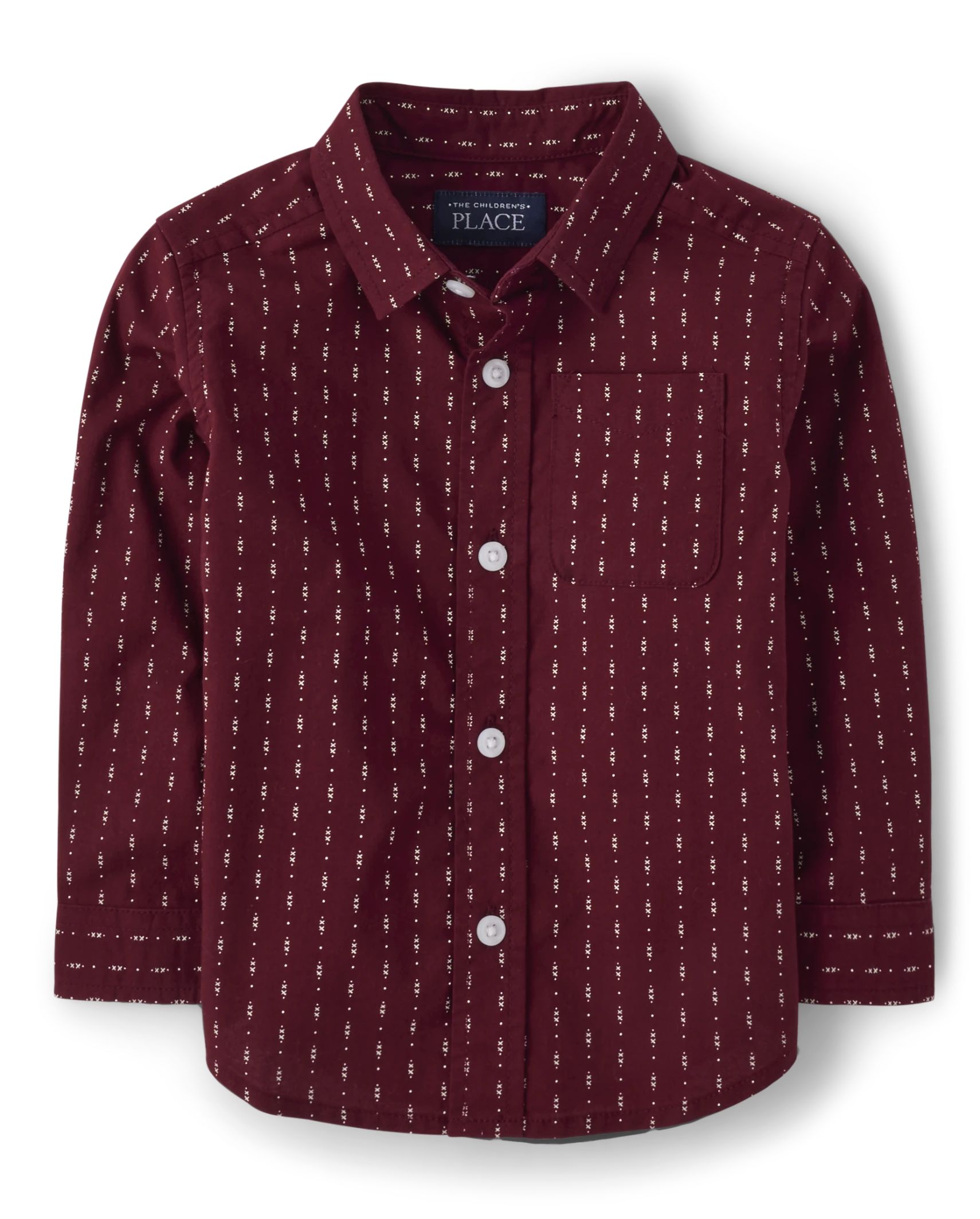 Baby And Toddler Boys Dot Poplin Button Up Shirt - redwood | The Children's Place