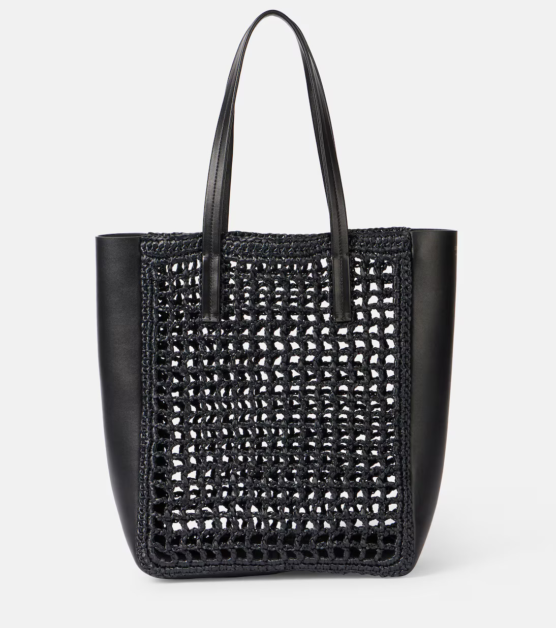 Zoe Small leather-trimmed raffia tote bag | Mytheresa (US/CA)
