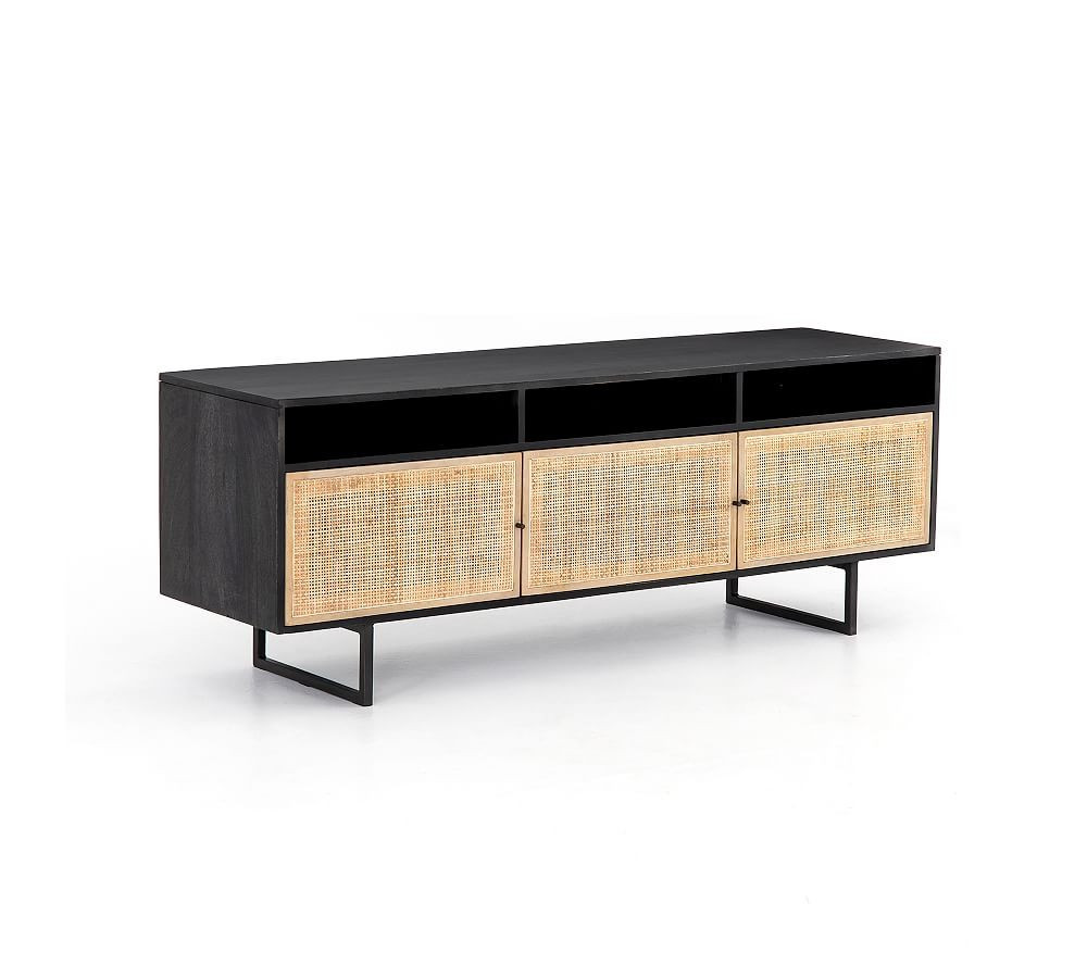 Dolores Cane Media Console, Black | Pottery Barn (US)