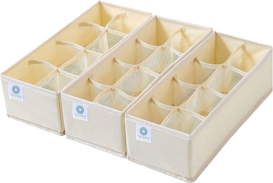 Qozary 3 Pack Sock Underwear Drawer Organizer Dividers, Collapsible Cabinet Closet Storage Boxes ... | Amazon (US)