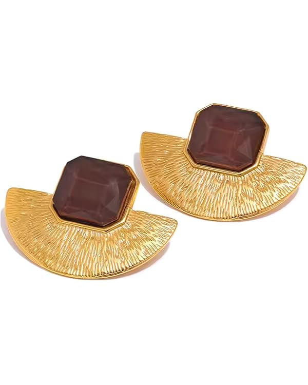 Chunky Gold Vintage Statement Earrings With Brown Stones House Of Hunter | Amazon (US)