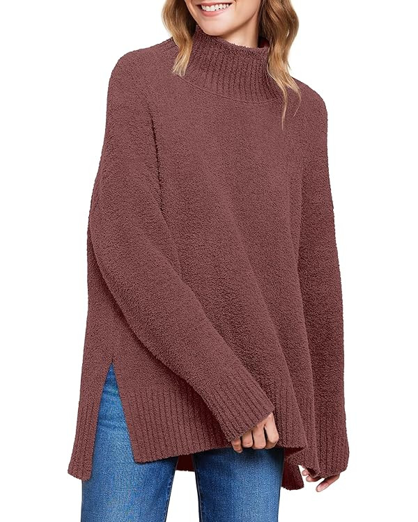 ANRABESS Women Oversized Turtleneck Long Sleeve Fuzzy Knit Slit Side Chunky Warm Pullover Sweater... | Amazon (US)