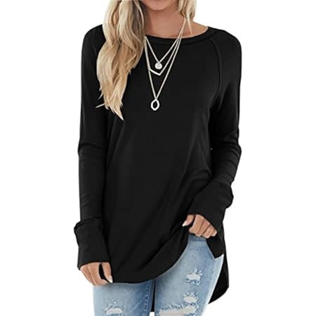 NEYOUQE Womens Summer Fall Basic Plain Tees Shirt Long/Short Sleeve T Shirts Casual Comfy Tops Trendy T-Shirts(S-XXL) | Amazon (US)