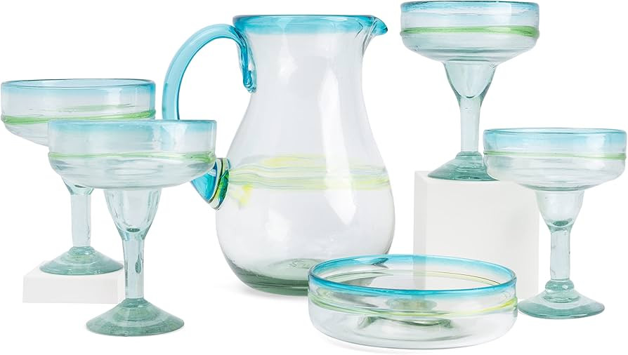 Authentic Mexican Glassware Complete Gift Set, Margarita Glasses Set of 4 with Pitcher and Salt R... | Amazon (US)