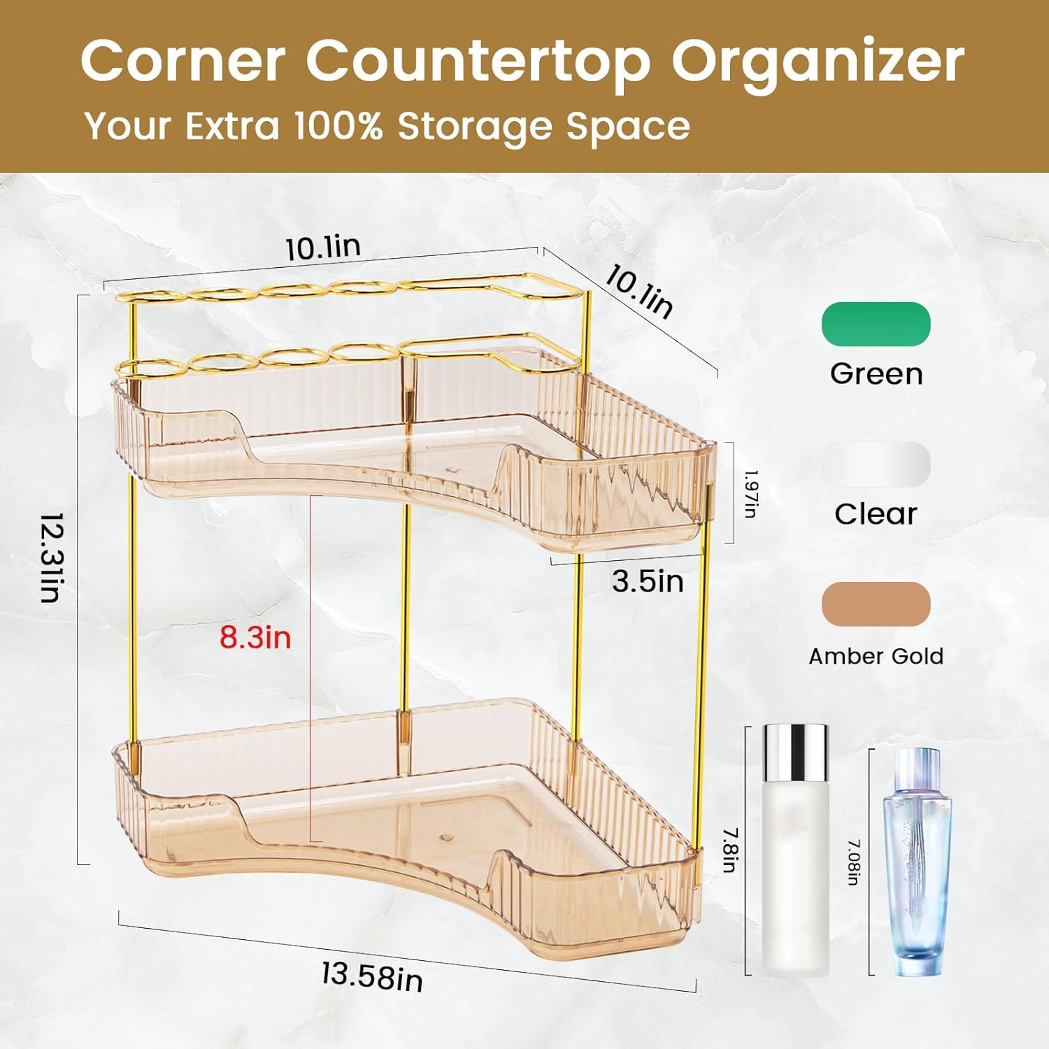 NATURE'S SOURCE Makeup Organizer for Vanity, 2-Tier Corner Bathroom Organizer Countertop with Mak... | Amazon (US)