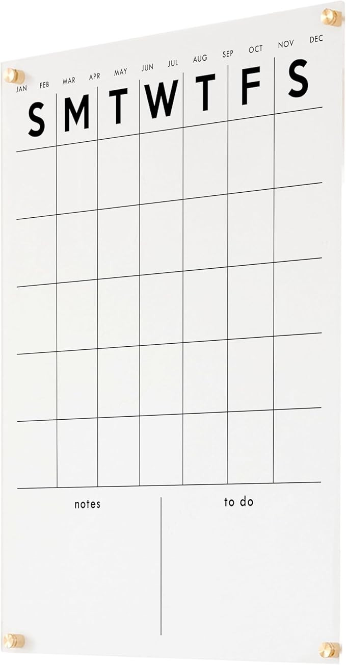 Acrylic Calendar Dry Erase Calendar for Wall, Clear Acrylic Monthly Wall Mounted Calendar | Amazon (US)