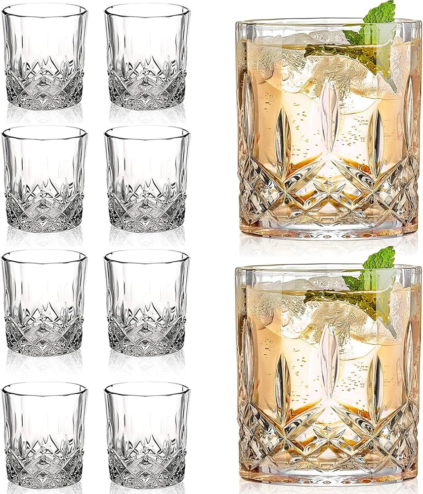 Crystal Whiskey Glasses Set of 8(Buy 6, get 2 Free), 11 OZ Old Fashioned Whiskey Glasses, Bourbon... | Amazon (US)