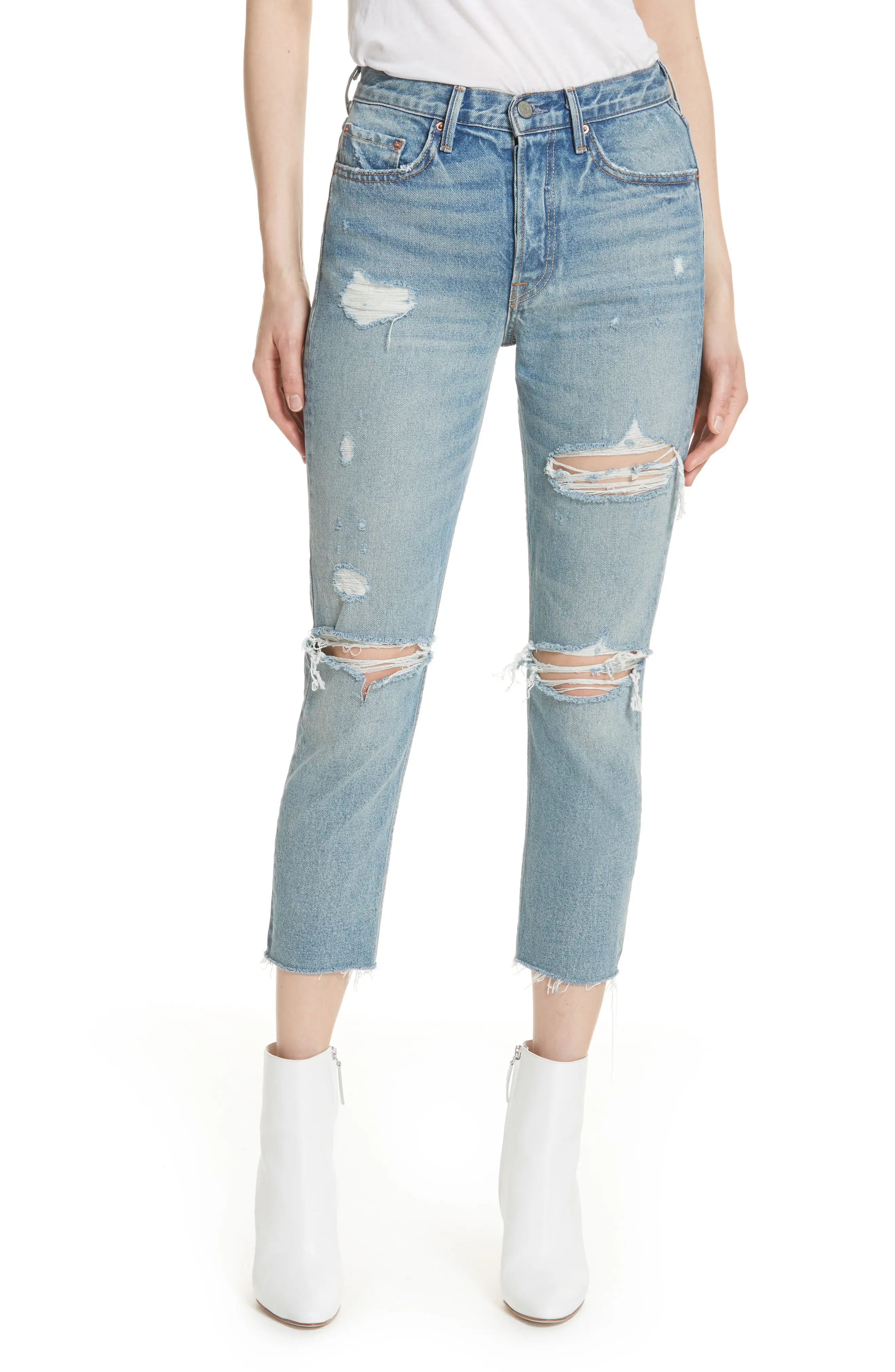 Petite Women's Grlfrnd Rigid High Waist Crop Skinny Jeans, Size 23P - Blue | Nordstrom