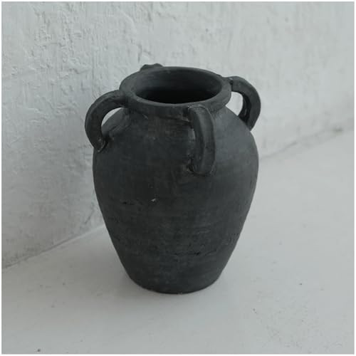 Chagoart Handmade Black Ceramic Vase for Home Decor-9.6" Rustic Vase-Big Concrete Stone Pottery Decorative Vase-Large Farmhouse Vase for Living Room-Terracotta Vintage Vase Antique Decor 4 Ear Design | Amazon (US)