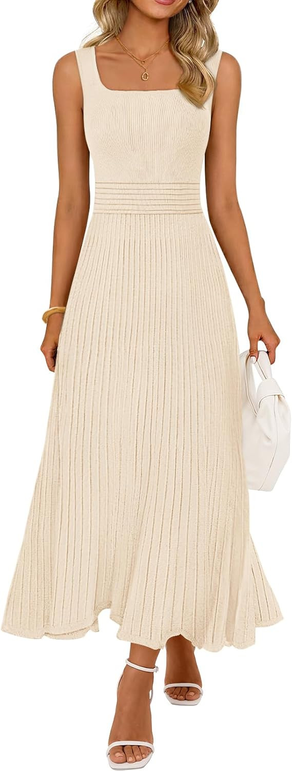 MEROKEETY Women's Summer Casual Midi Dress 2026 Square Neck Sleeveless Pleated A Line Business Wo... | Amazon (US)