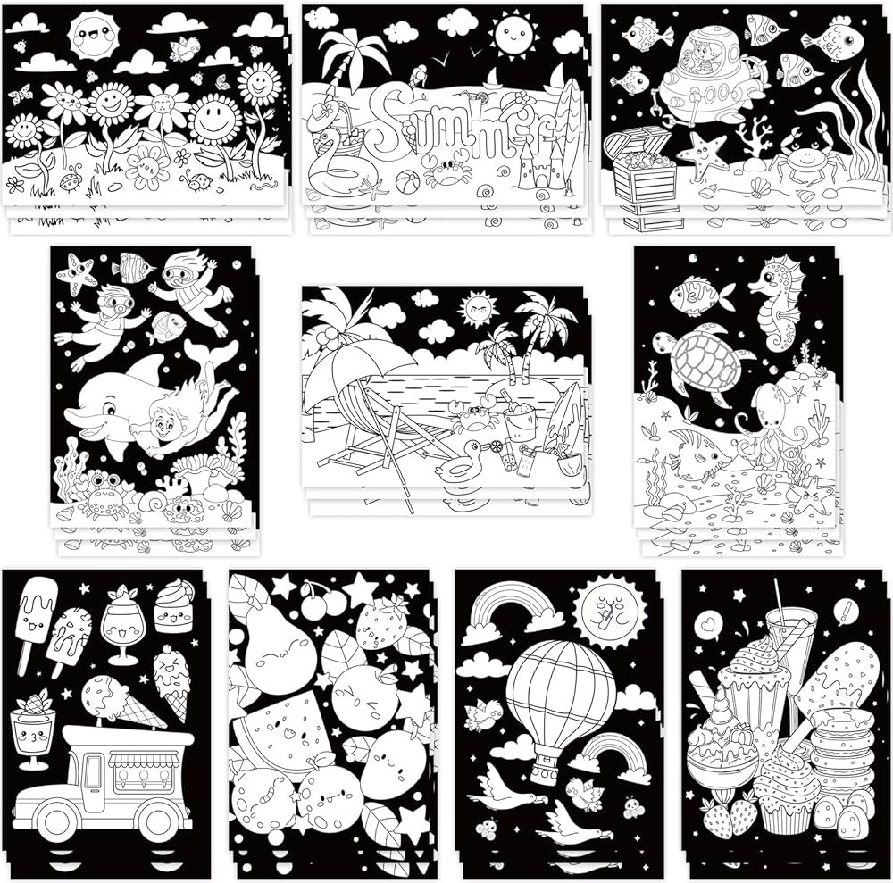 Zhanmai 30 Pcs Color Your Own Funny Summer Posters DIY Summer Crafts Bulk Color Beach Ice Cream O... | Amazon (US)