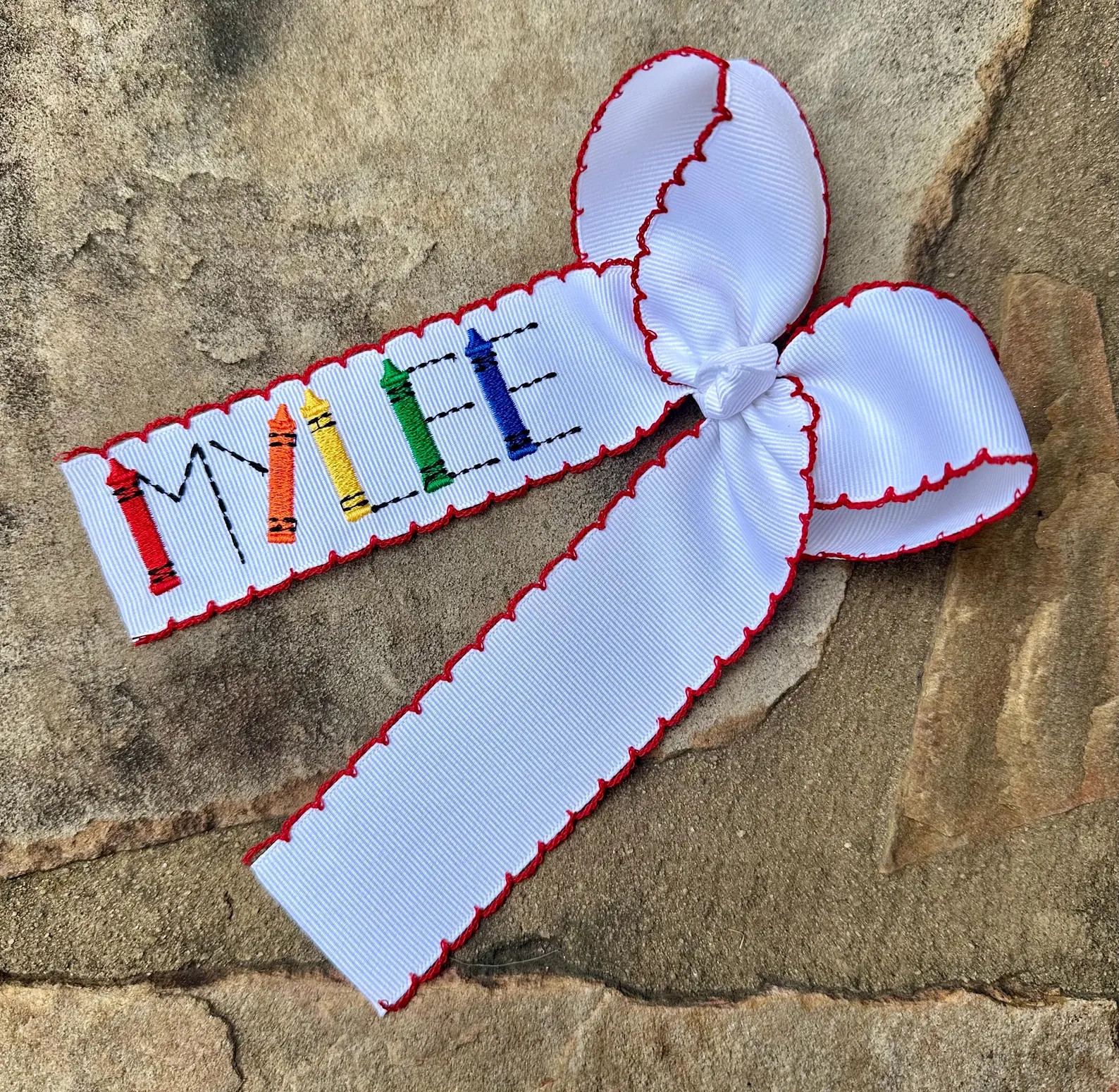 Personalized Monogrammed Medium Large Moonstitch Hair Bow with Embroidered Crayon Name Hairbow, C... | Etsy (Global)