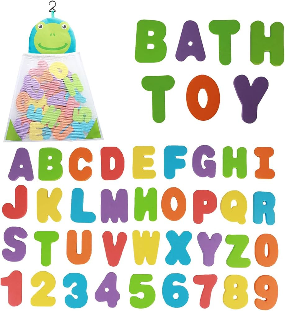 Bath Toys Organizer + 36 Soft Foam ABC 123 Letters & Numbers Bathroom Alphabet Baby Toys for Earl... | Amazon (US)