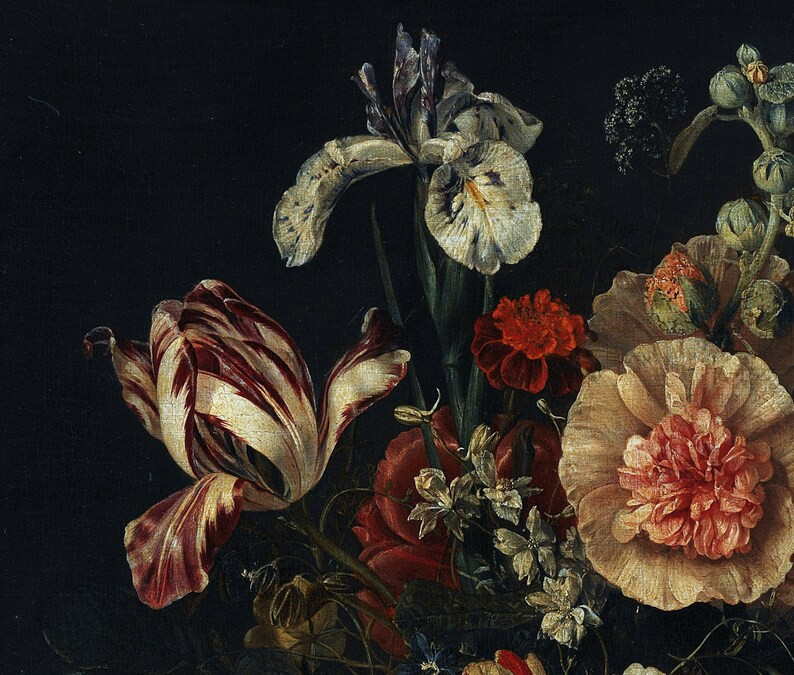 Dutch Floral Still Life Art Print, Dark Floral Art Print, Large Floral Poster | Etsy (US)