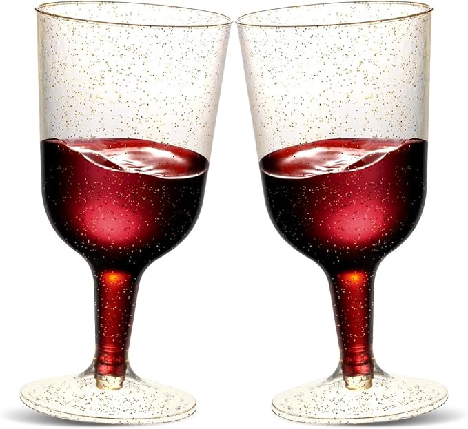 30 Pack Elegant Plastic Wine Glasses for Parties, 6 Oz Gold Glitter Plastic Wine Glasses Disposab... | Amazon (US)