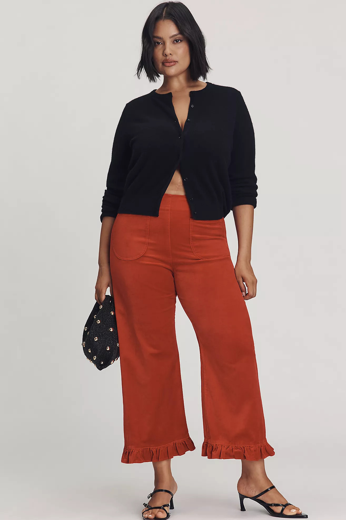 The Colette Crop Velvet Ruffle-Hem Pants by Maeve | Anthropologie (US)