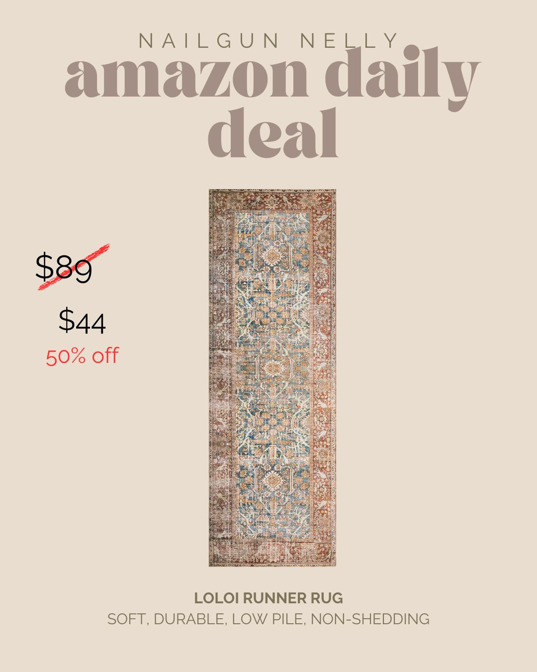 Amazon Daily Deal! Loloi Runner Rug
Soft, Durable, Low Pile, Non-Shedding
 

 #LTKHome #LTKSaleAlert #LTKFindsUnder50