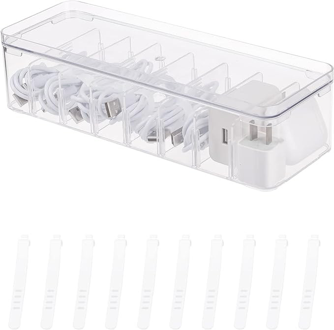 Amazon.com: Yesesion Clear Plastic Cable Organizer Box with Adjustment Compartments, Desk Accesso... | Amazon (US)