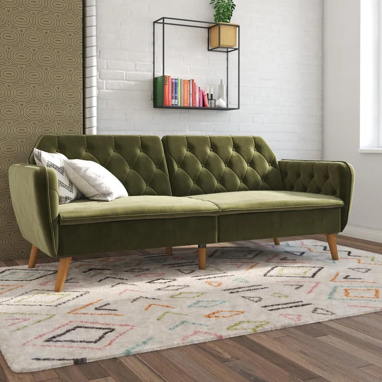 Novogratz Tallulah Memory Foam Futon, Convertible Couch, Green Velvet | Walmart (US)