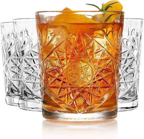 Libbey Hobstar Double Old Fashioned Glasses, Clear Cut Glass Drinking Glasses Set of 4, Durable, ... | Amazon (US)