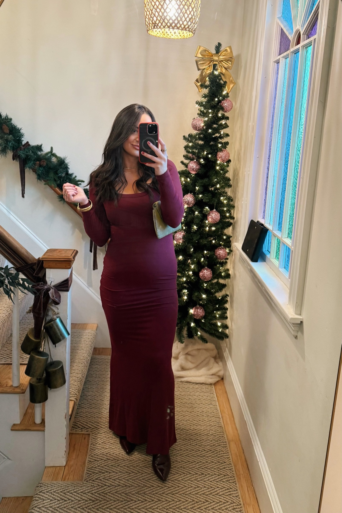Casual dress. Skims dupe. Amazon find. Amazon dress. Burgundy maxi dress. Date night outfit. Disney mom outfit. Travel outfit. Vacation outfit. Maxi dress. Long sleeve dress. Bump friendly. True to size. 

#LTKParties #LTKFindsUnder50