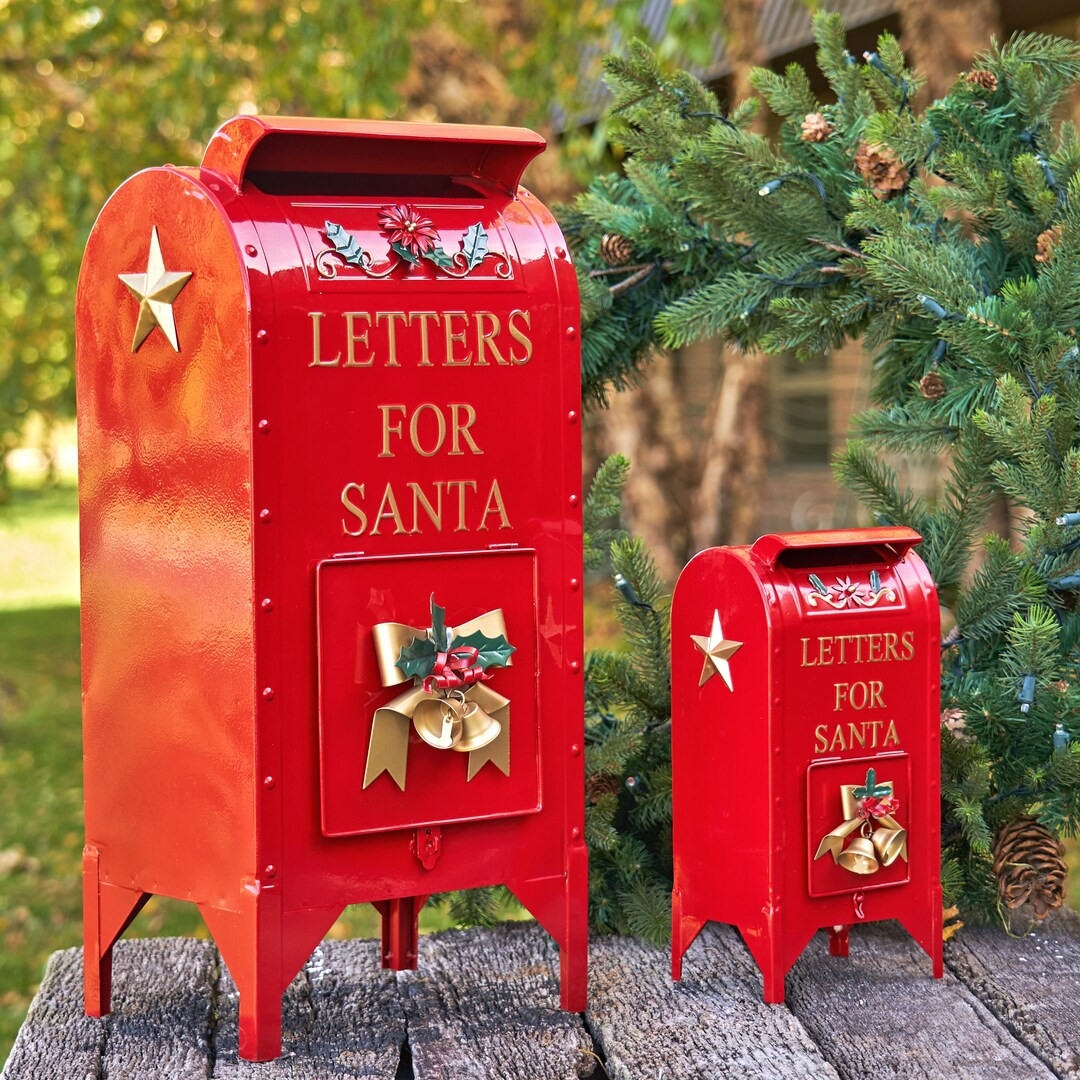 Set of 2 Glossy Red Christmas Mailboxes With Gold Details - Etsy | Etsy (US)