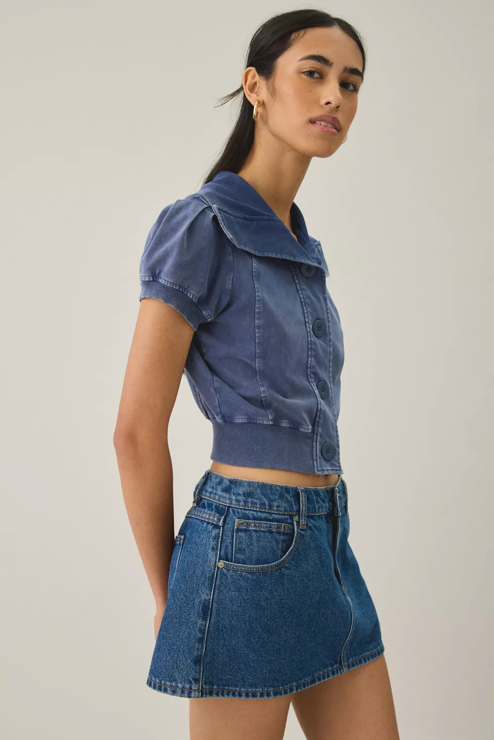 BDG Library Flirt Knit Short Sleeve Button-Down Top | Urban Outfitters (US and RoW)