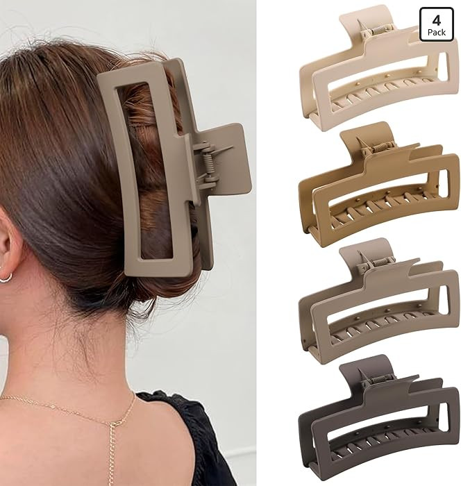 5 Inch Extra Large Claw Clips for Thick Hair and Long Hair, 4 Pack XL Jumbo Matte Rectangle Hair ... | Amazon (US)