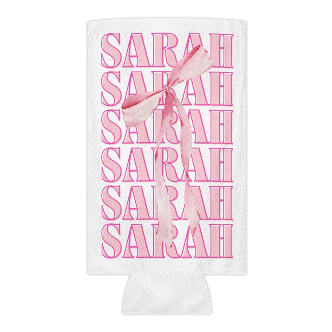 CUSTOM Name Can Cooler, Pink Bow, Girly Bachelorette - Etsy | Etsy (US)