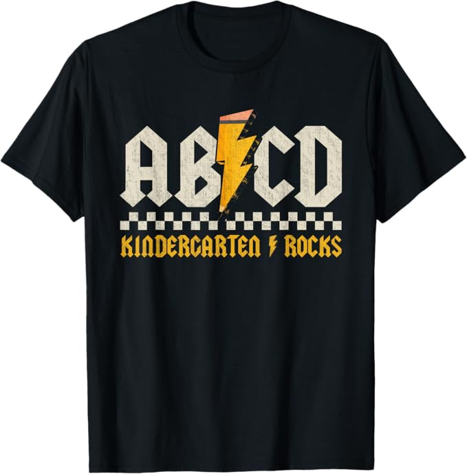 ABCD Kindergarten Rocks Pencil Lightning Students Teachers T-Shirt | Amazon (US)