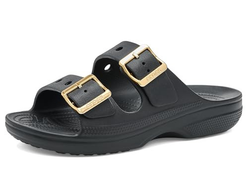Crocs Women's Saturday Sandals Black/Metallic Buckle 4 Medium | Amazon (US)