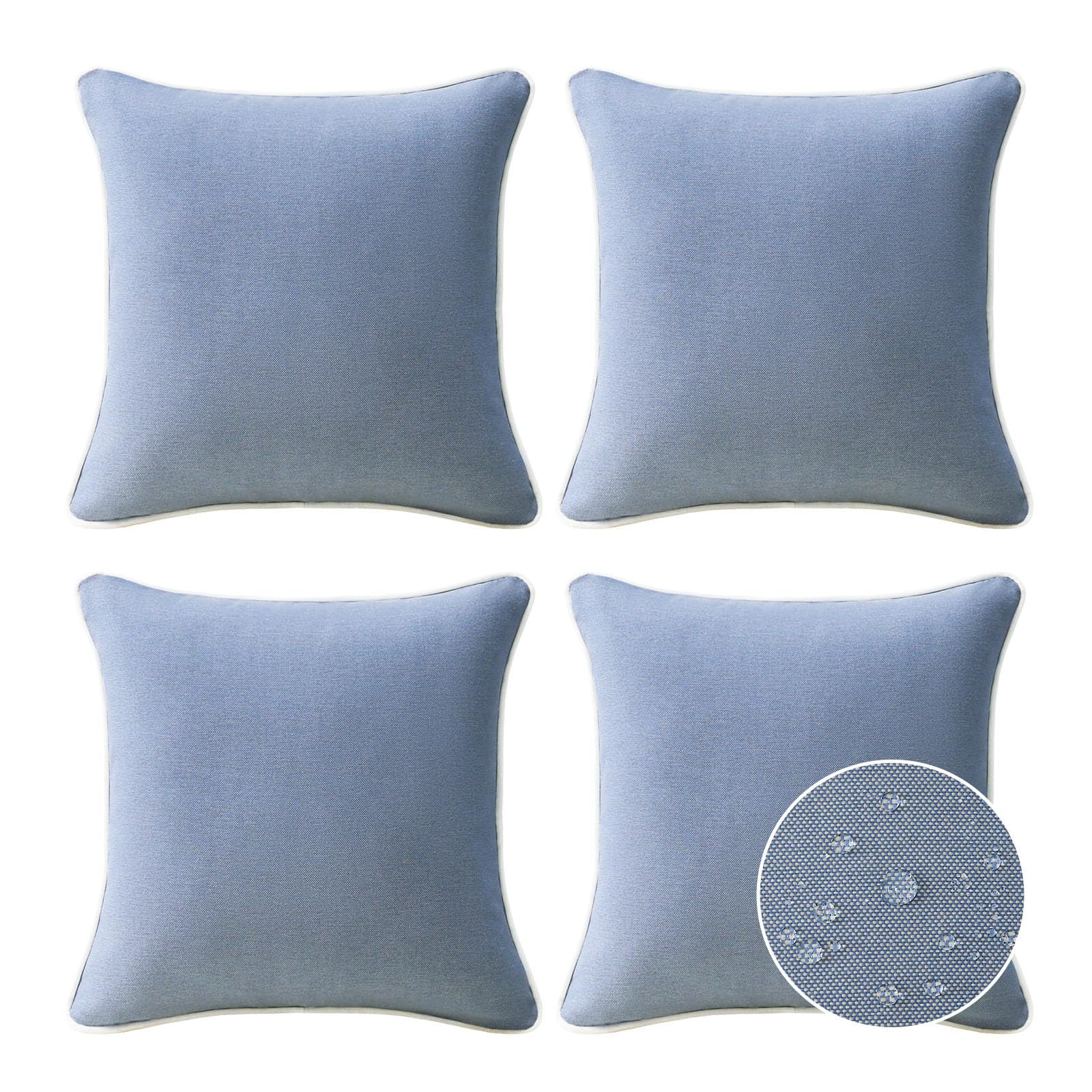 Decorative Outdoor Waterproof Throw Pillows with Inserts, Set of 4, 18" x18" Pillows for Patio, Backyard, Bed, Couch, and Patio Furniture, Powder Blue | Amazon (US)